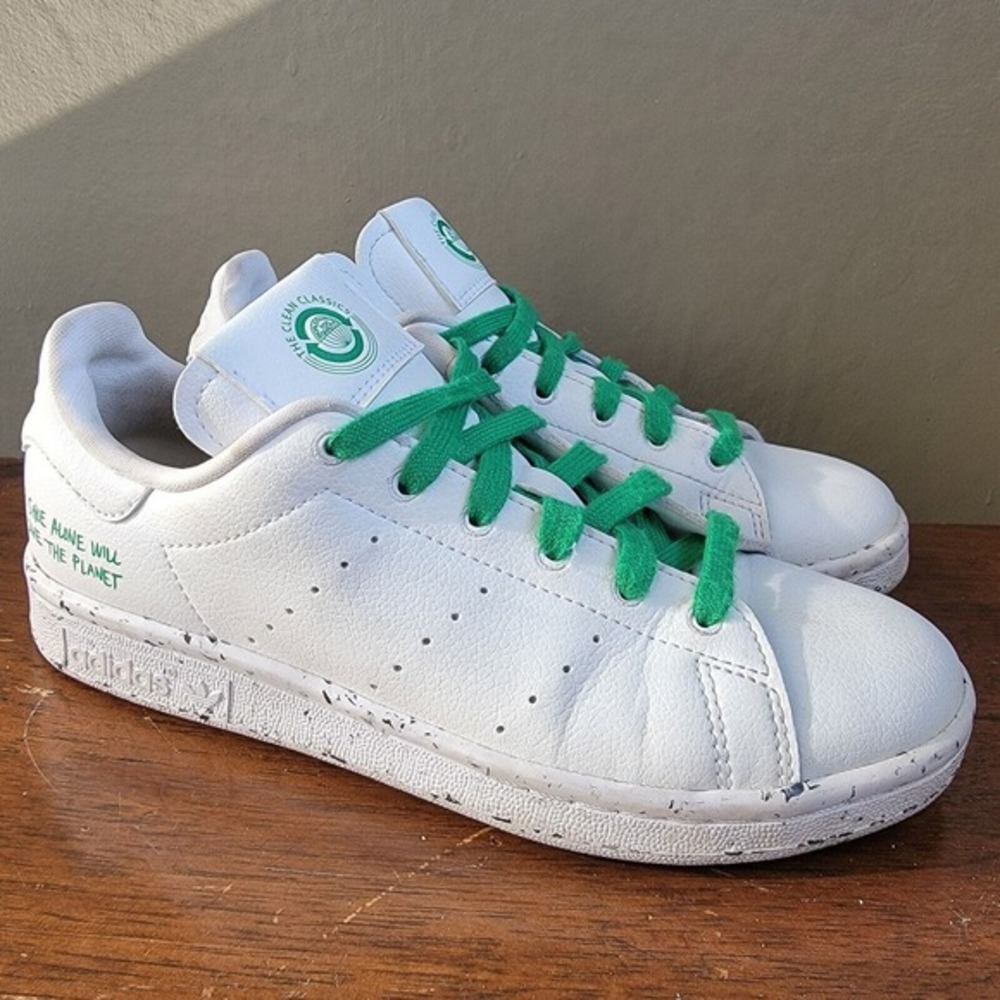 Adidas Stan Smith Vegan Clean Classics White Green Sneakers Size 4 | FU9609‎